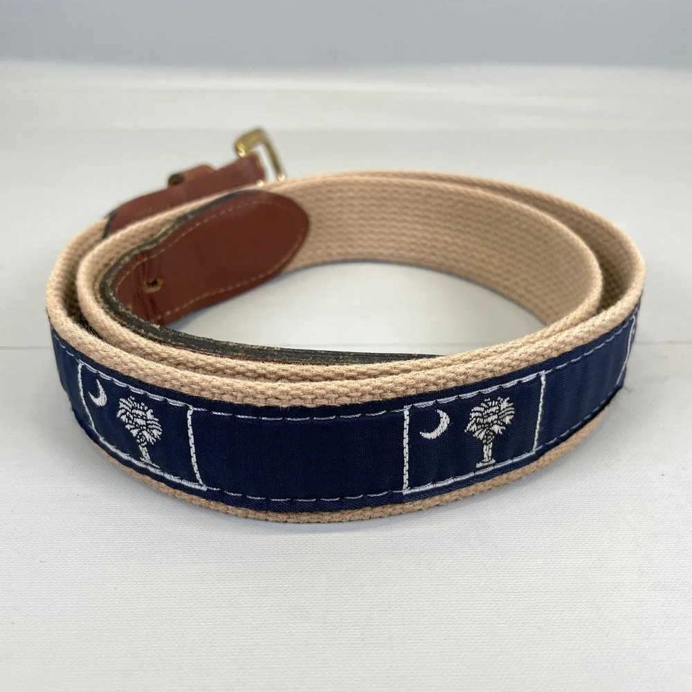 ZEP-PRO Belt Mens 40 Navy Fabric Leather South Carolina Palmetto Brass - USA